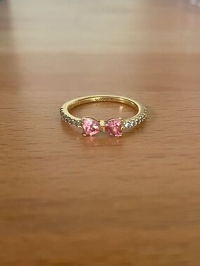Pandora Gold Bow Ring with Pink Stones